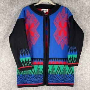 Vintage Effeci Cardigan Sweater Womens Medium Wool Blend Knit‎ Nordic Colorful